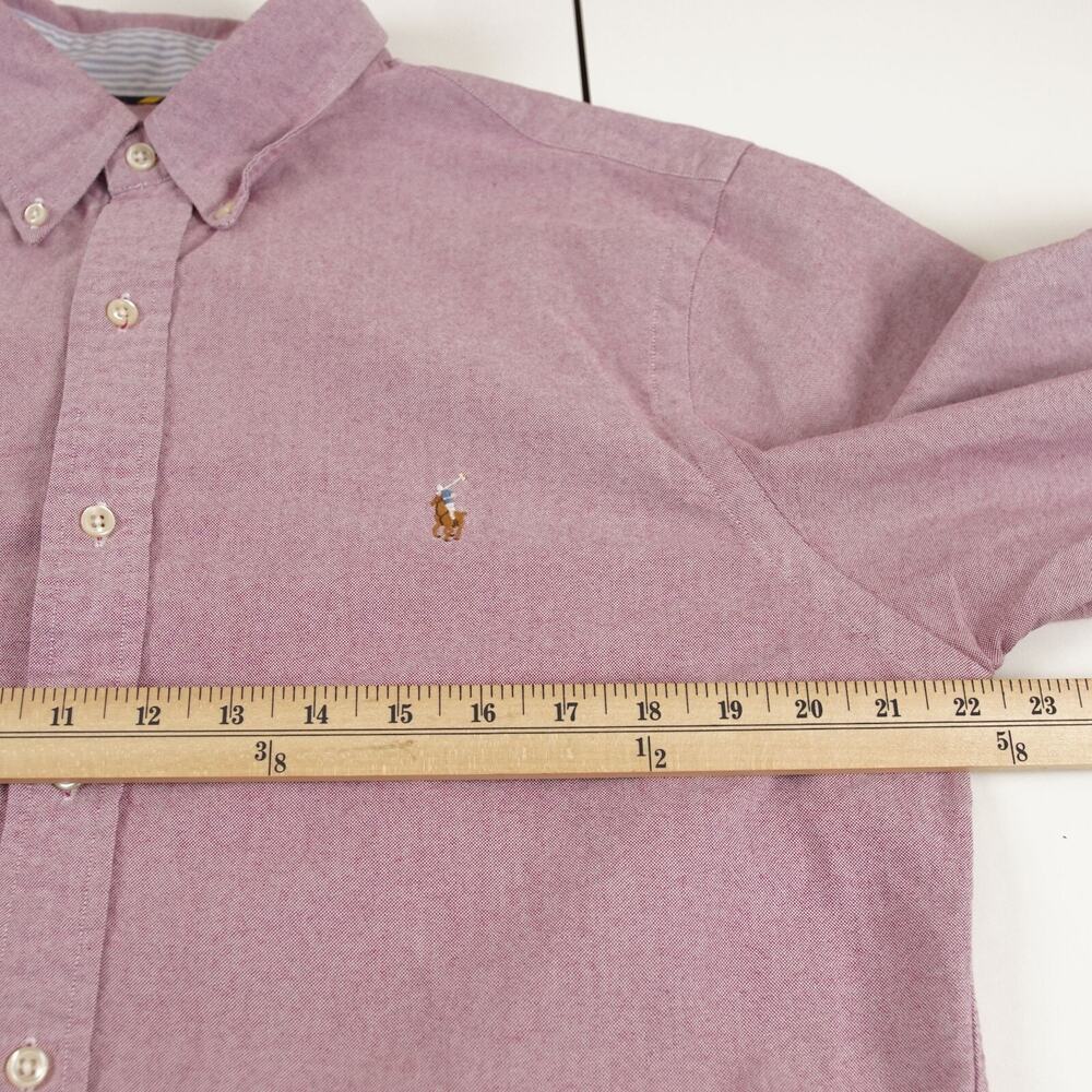 Ralph Lauren Slim Fit Long Sleeve 100% Pique Cotton Red Pink Button Down Shirt L - Picture 3 of 9
